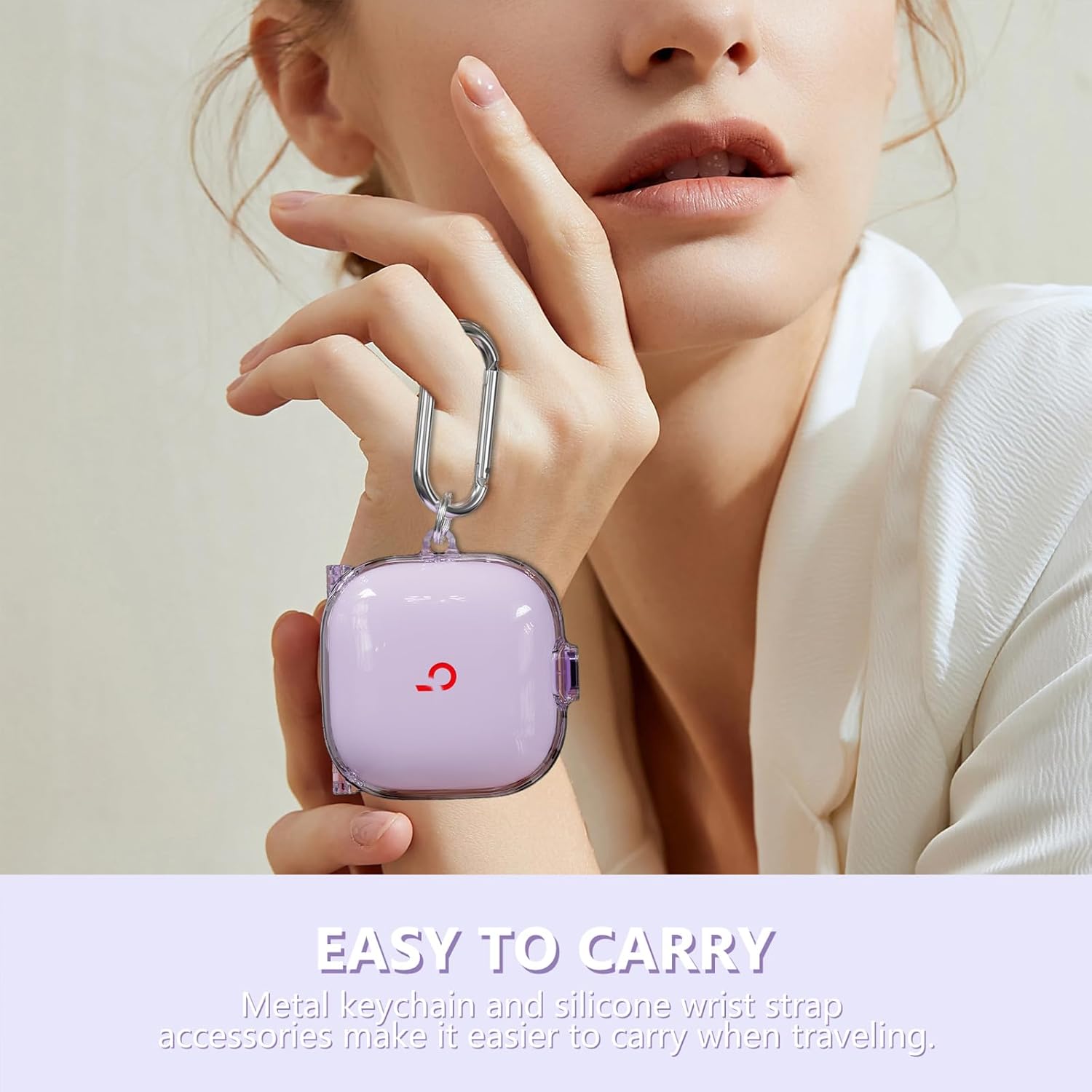 [with Safety Lock] for Beats Fit Pro Case Cover,Clear Case for Apple Beat Fit Pro 2021,Beat Fit Pro Accessories with Anti-Lost Keychain/Silicone Wrist Strap(Clear Purple) - Image 7