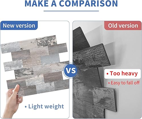 Miniatura 5 de DEWOO 20 hojas de azulejos de pared autoadhesivos estilo rustico para despegar y pegar para cocina estilo granja, aspecto de madera sintética (34.3
