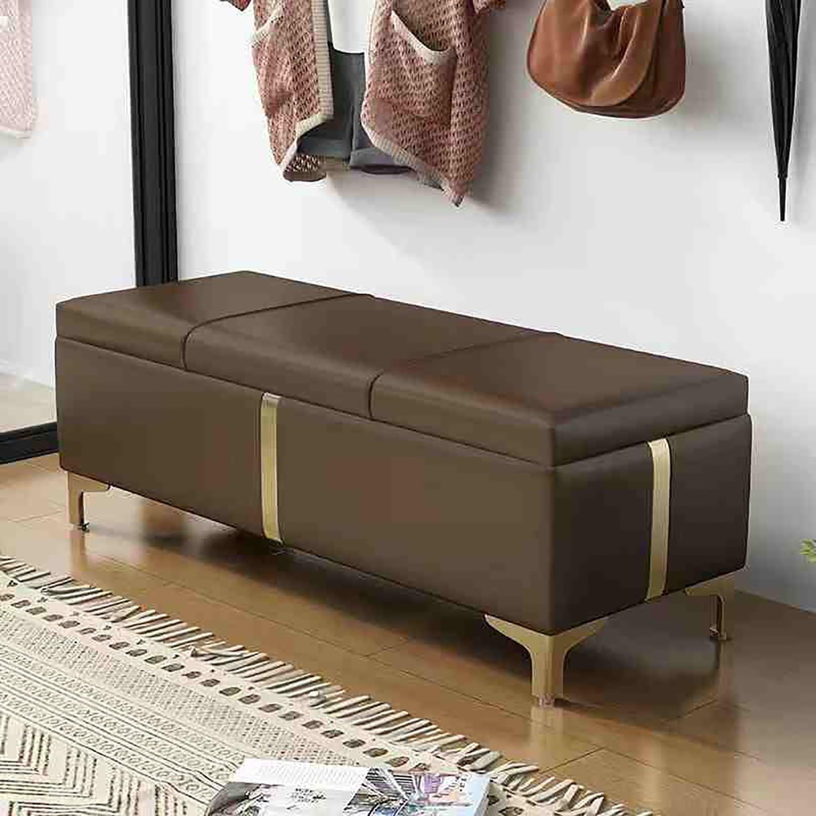 GDMDPTE Sto Bench with Upholstet Ottoman for Entryway Comfortable Recular Seating Versatile Sto Solut for Living Room and Bedroom Slish Foot of Bed Bench