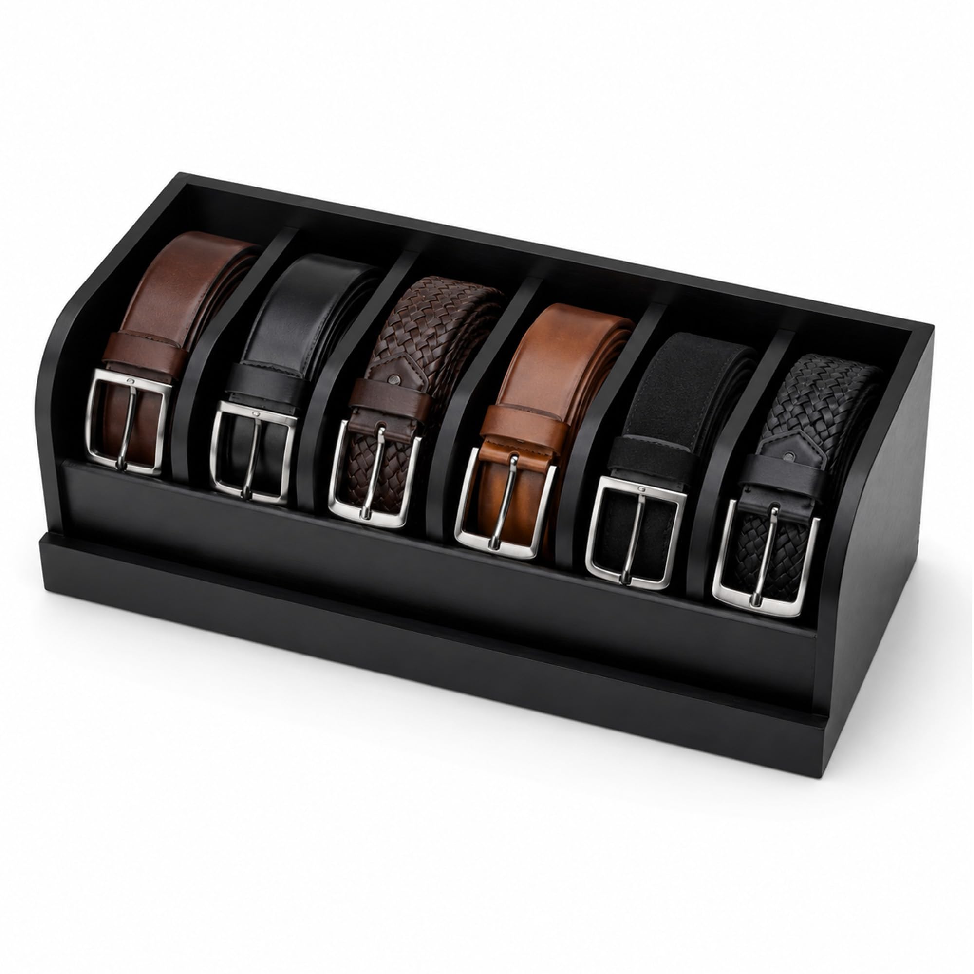 MinBoo Bamboo Belt Organizer Box 6 Grids