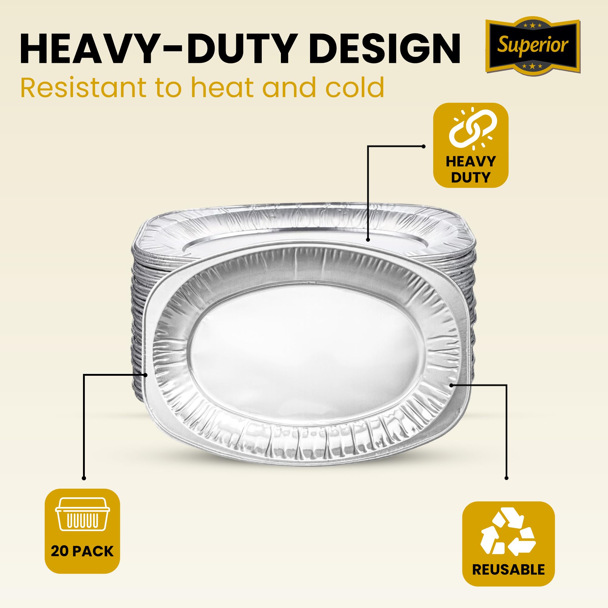 Superior Lot de 20 grands plateaux de service en aluminium réutilisables pour fêtes, buffets, barbecues, passent au four et au congélateur - 35 x 23 cm