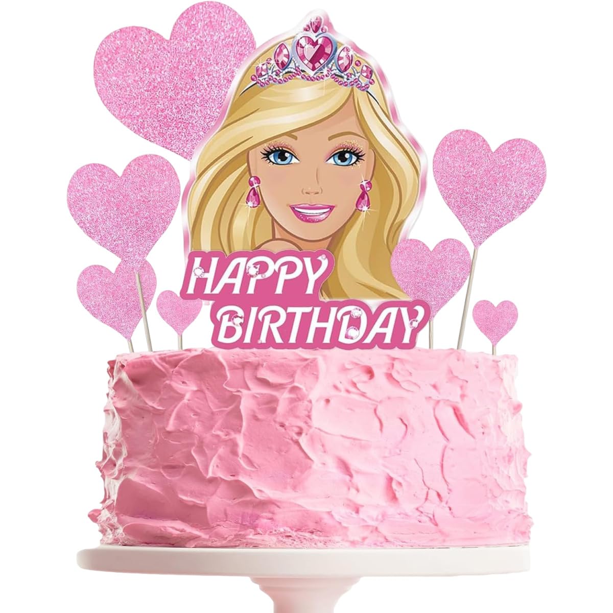 LGWJHCY Pack of 9 Girls Cake Topper Decoration, Pink Cake Decoration, Children's Birthday Cake Topper Set, Happy Birthday Topper for Children Birthday Party Cake Decoration