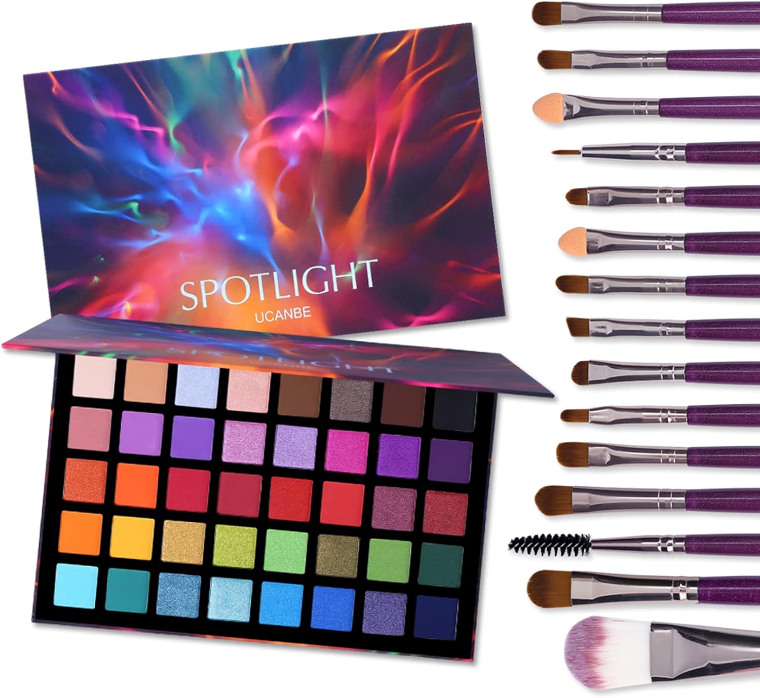 UCANBE Spotlight Eyeshadow Palette + 15 PCS Eye Brushes Makeup Set