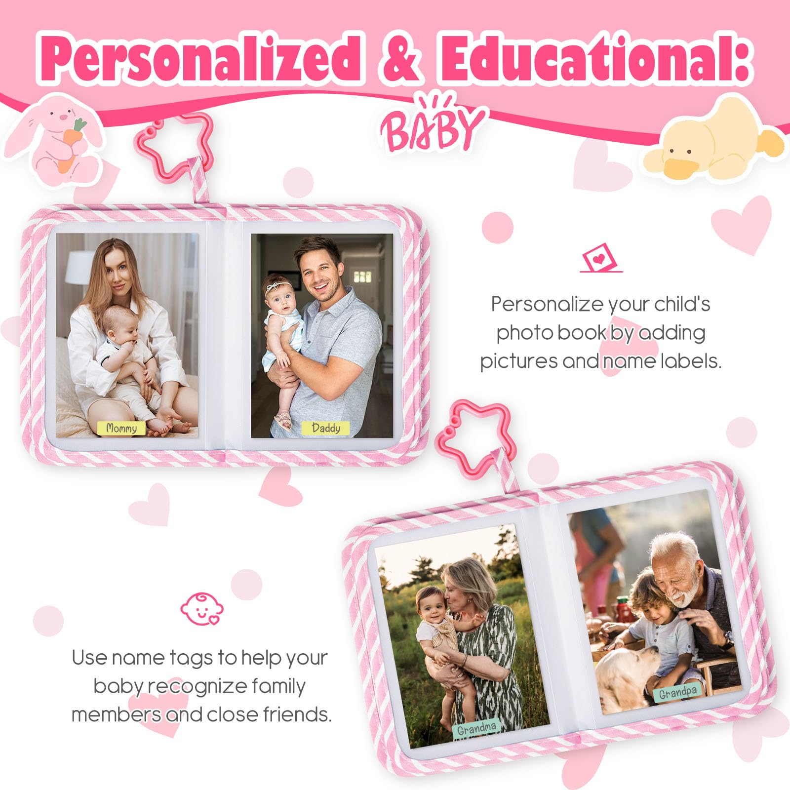Lanpn Babyfotoalbum voor 17 foto's in het formaat 10x15cm, My First Zacht Stoff Fotoboek Familie fotoboek met naamkaart en naamplaatje Babyboek Aandenken voor Pasgeboren Peuter (Oceaan- Blauw