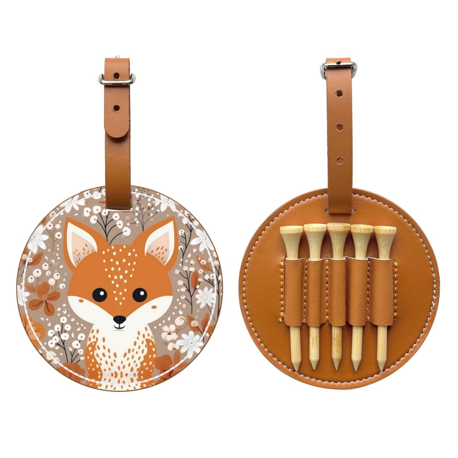 Happy Fox Brown Printed Golf tee Storage Bag - Portable Design, Easy to Organize tee