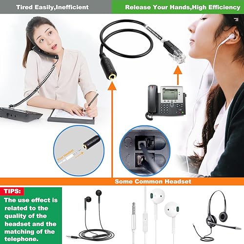 Miniatura 6 de VoiceJoy Cable adaptador de auriculares para teléfono inteligente Jack estándar de 0.138 in a enchufe RJ9 para Cisco Unified Office Teléfono 7970