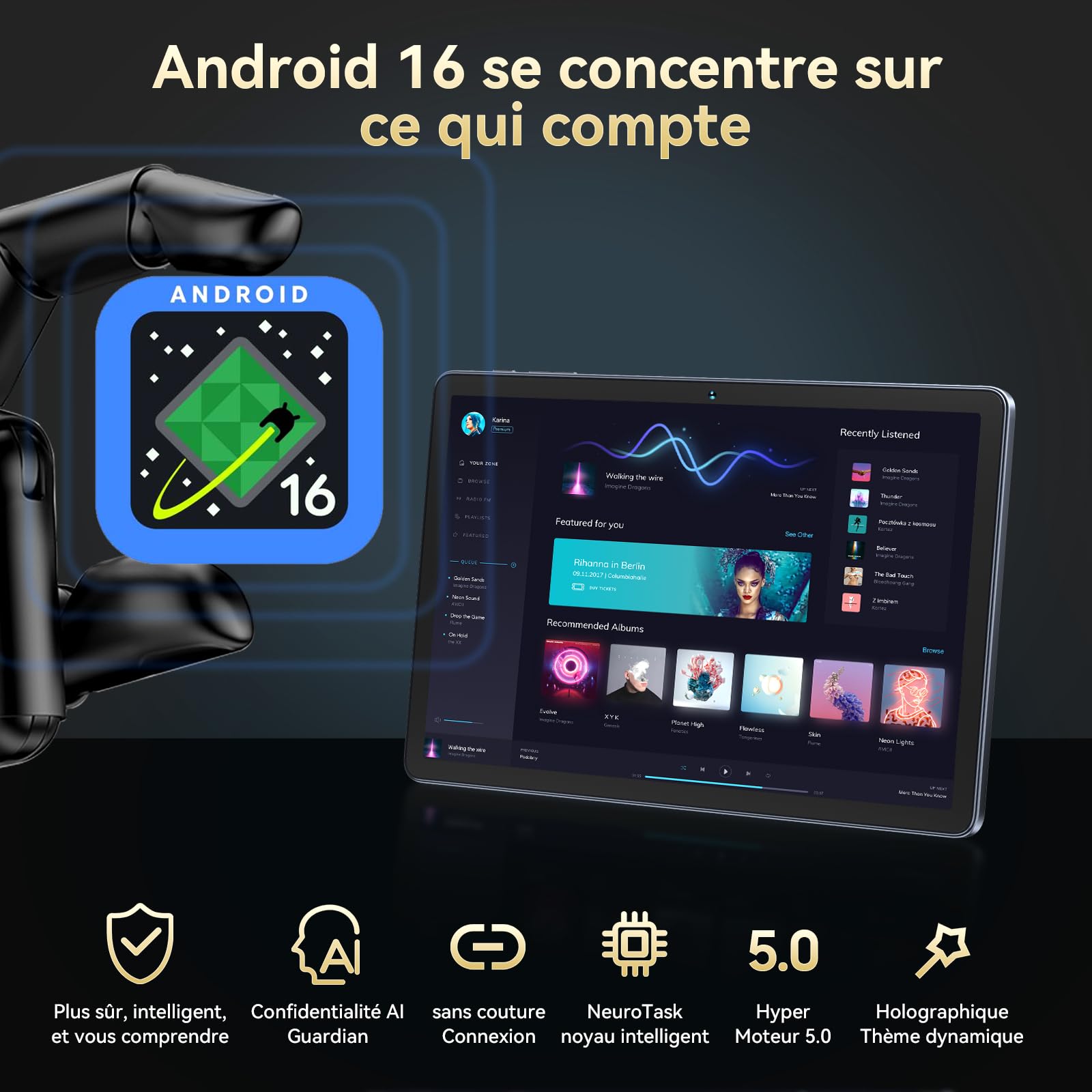 BESTTAB Android 16 Tablette avec Carte SIM 11" FHD, 24Go RAM+256Go ROM,