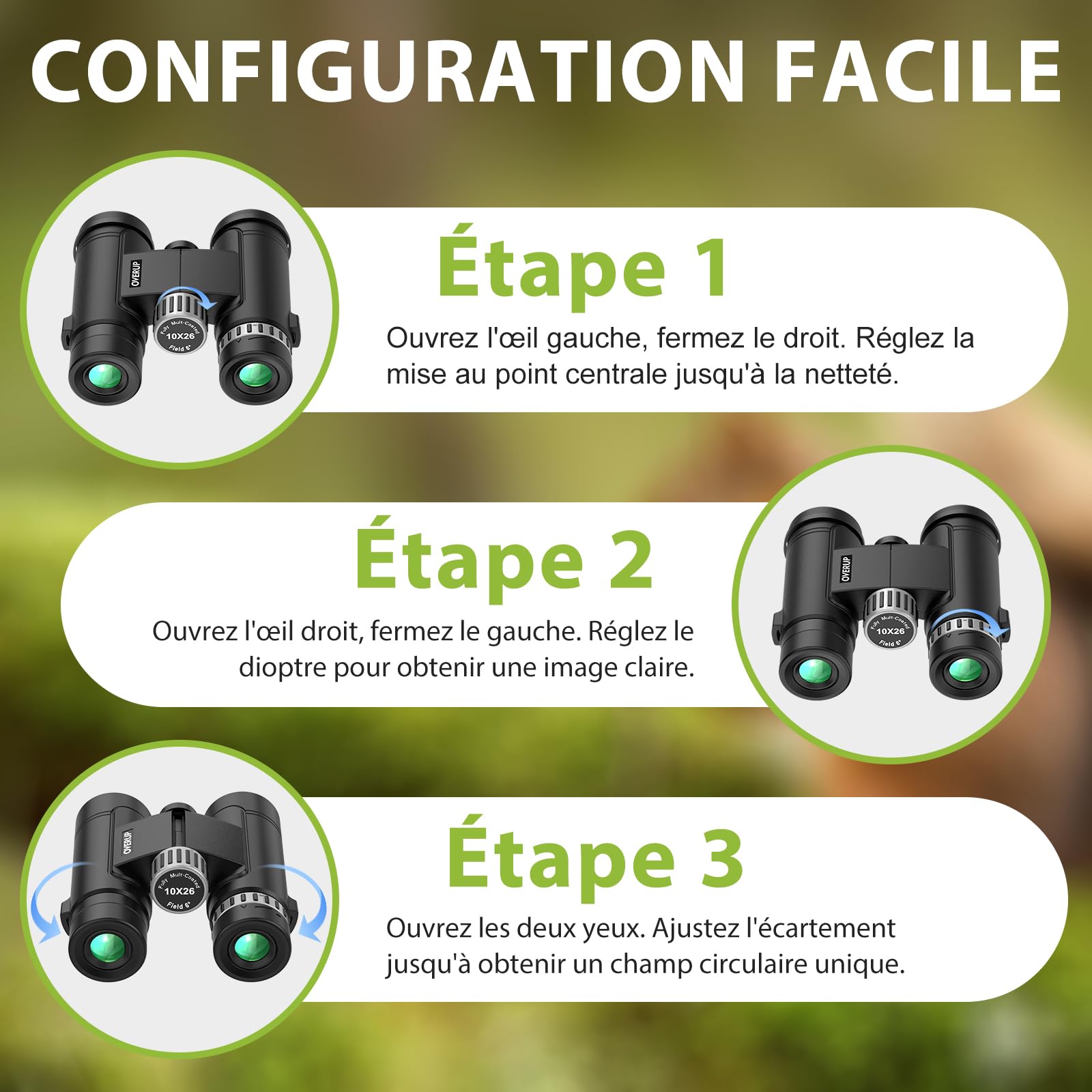 Jumelles 10x26 Compactes pour Adultes | BAK4&FMC, Légères et portables, vision basse lumière, étanches, pour observation nature, voyages et activités extérieures