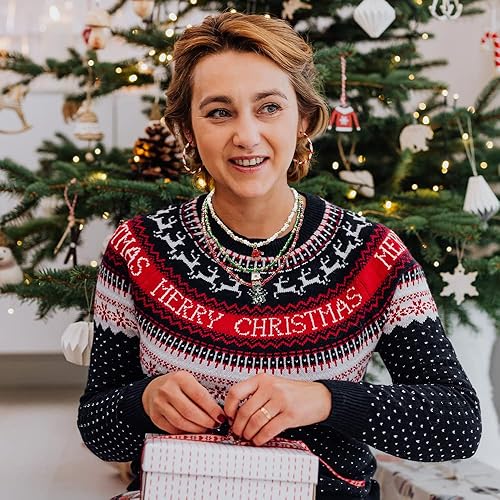 Miniatura 2 de Madison Tyler Juego de joyas de Navidad para mujer, collar de copo de nieve y campanas y aretes colgantes de copo de nieve plateados, collares de