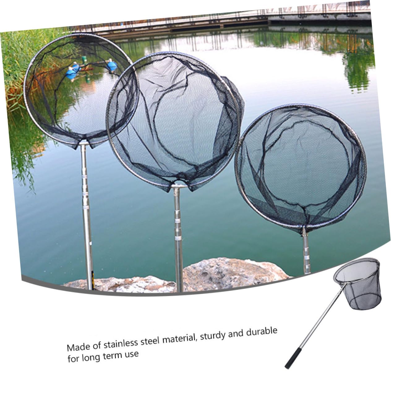 BESPORTBLE Filet De Pêche en Acier Inoxydable Pliable Manche Télescopique Facile À Transporter