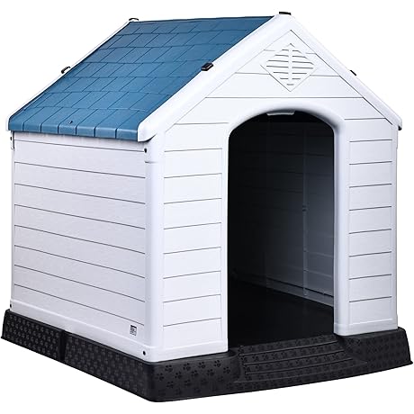 Water-Resistant Outside Dog House for Large Dogs (29 Inches, Blue)