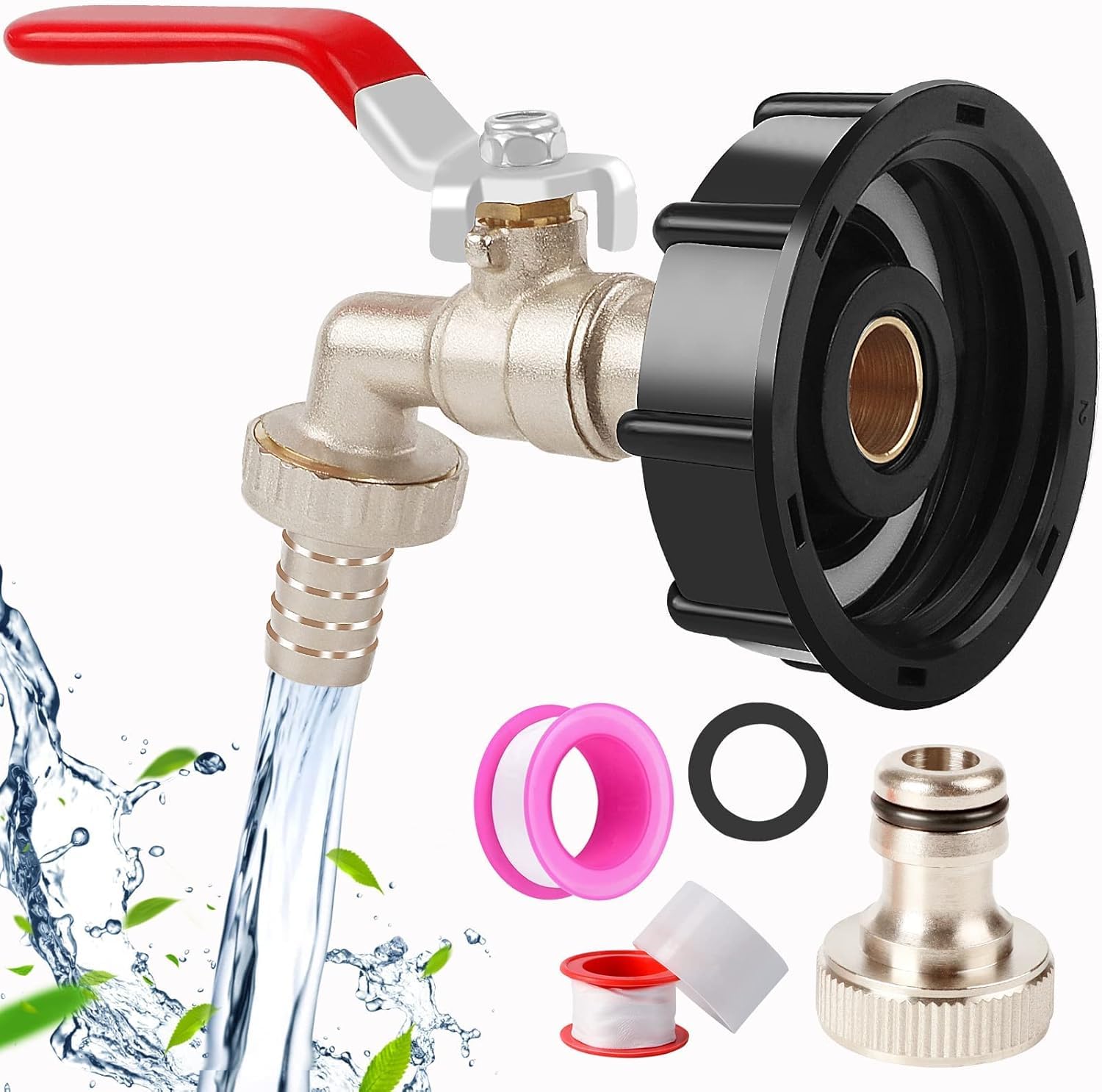SANTUO 1/2" Leakproof Brass IBC Tank Fittings IBC Tank Adapter IBC Tap for S60x6 Water Storage Tank Tap Tank Garden Hose Connector Replace Valve Fitting Parts (1/2)
