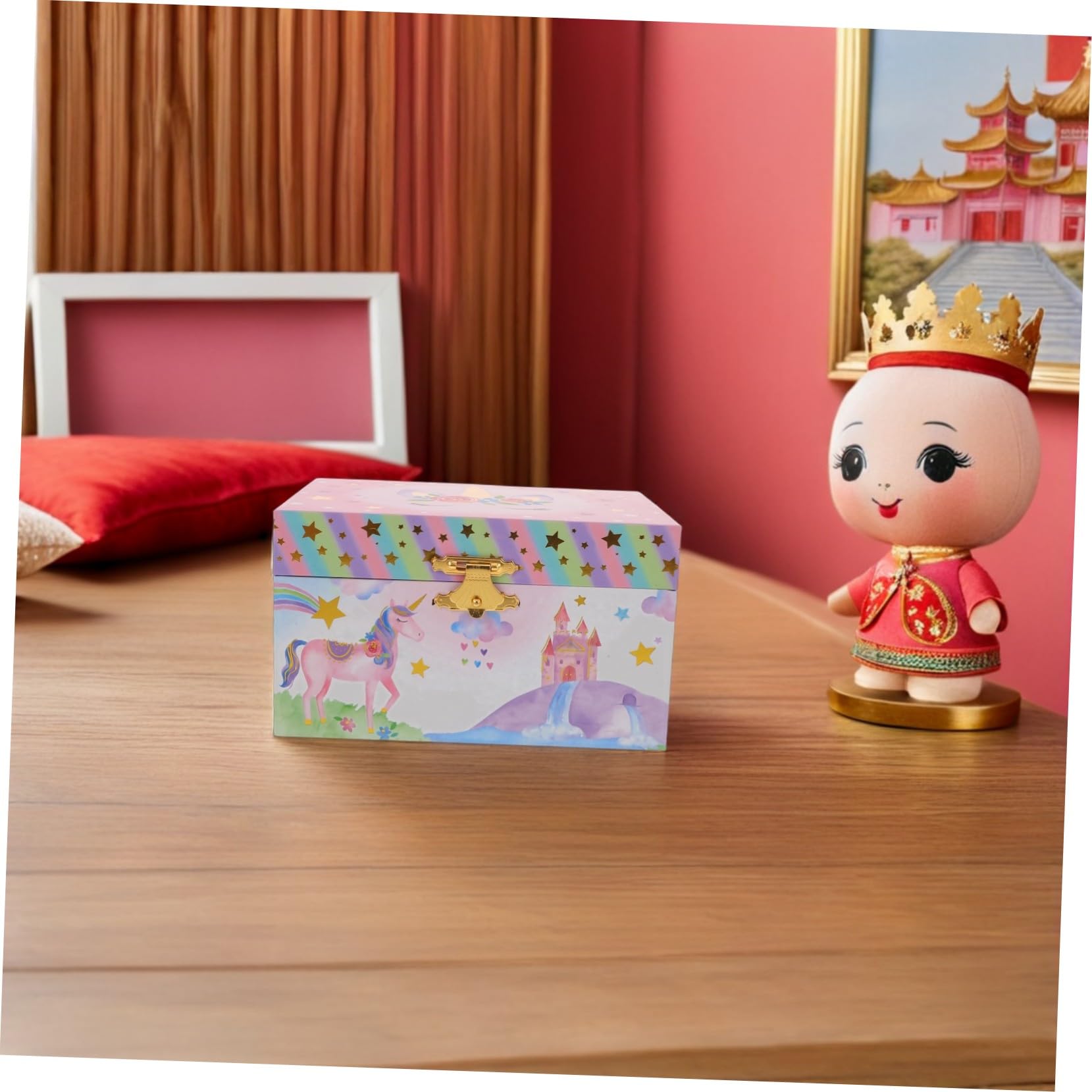 Joyero Musical de Unicornio para Niña con Almacenamiento Versátil de Madera y Metal, Caja Decorativa para Habitación Infantil y Obsequio de Cumpleaños