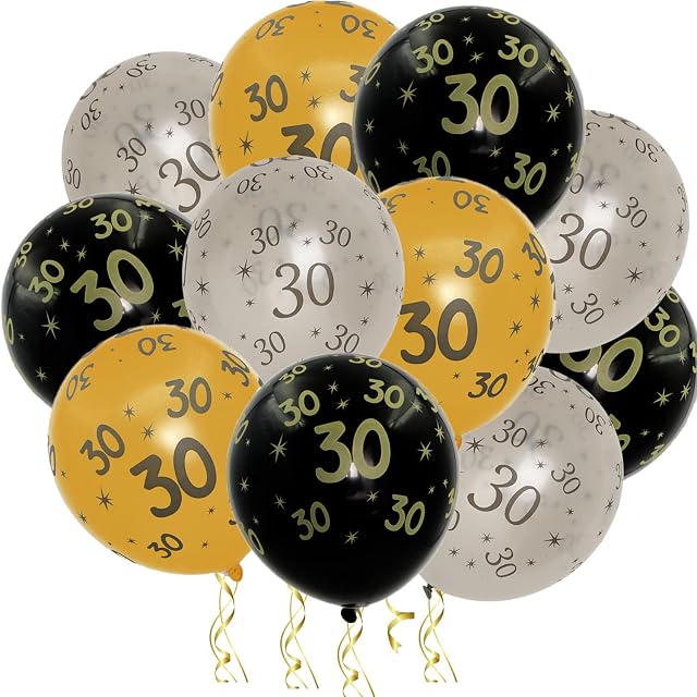 Jwssor 30th Balloon for Men Women,15pcs 30th Birthday Balloon,30th Black Gold Birthday Decoration