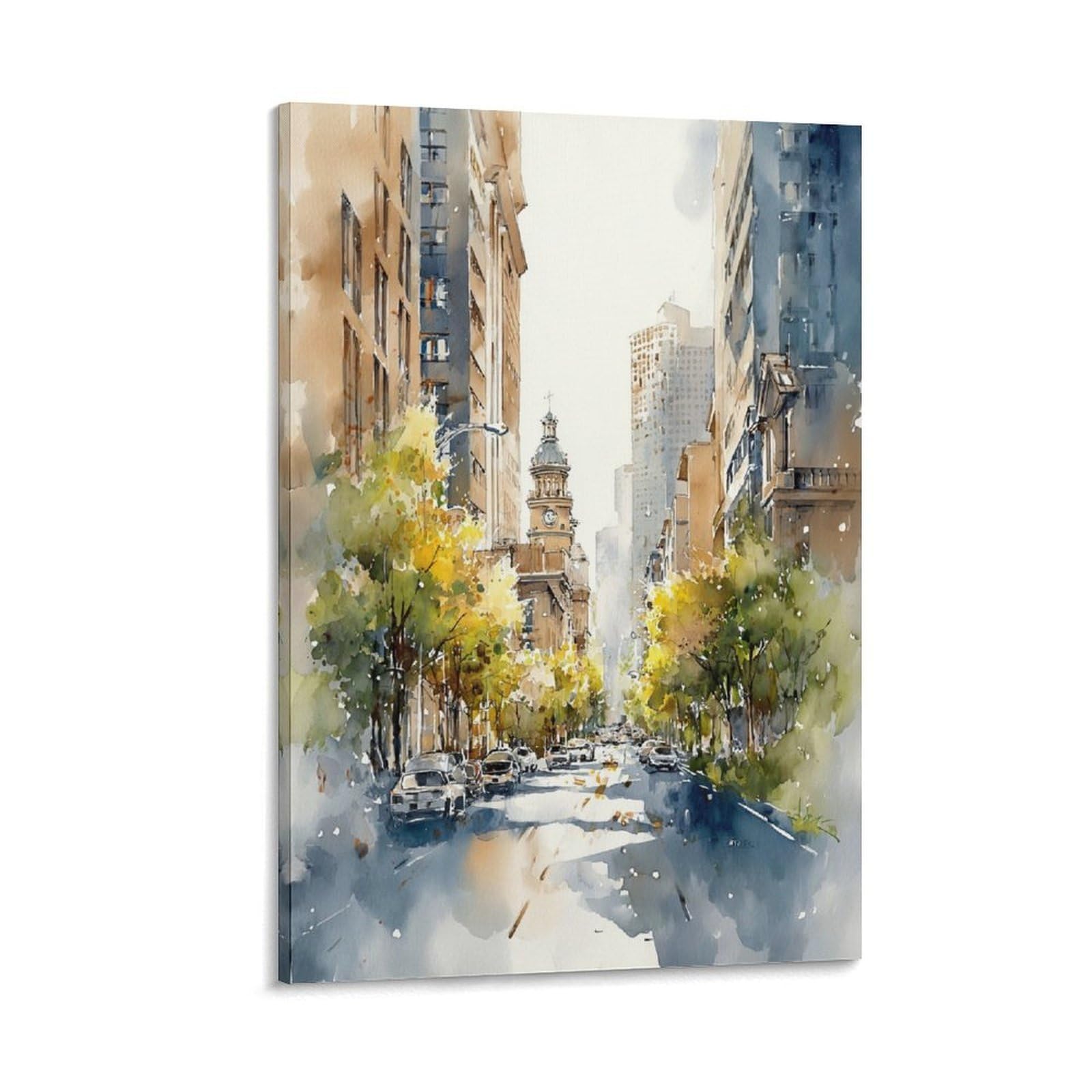 Cnaheiz Frame-Style Texas Cityscape Watercolor Painting_ Traditional Style Wall 24X36inch(60X90cm) Vintage Watercolor Canvas Art