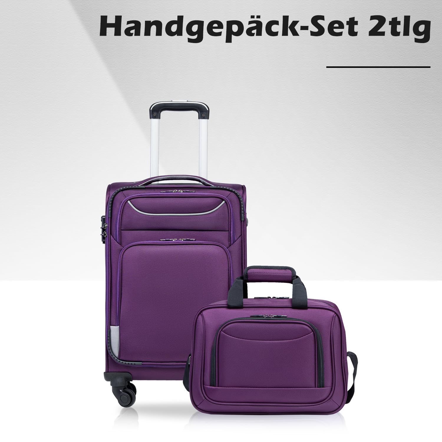 COOLIFE Maleta Cabina Blanda Trolley 58cm y 1 Bolsa Bandolera Grande | Maleta Cabina Blanda TSA & 4 Ruedas Spinner, ultraligera, 1200D impermeable – Viaje Avión & Negocios