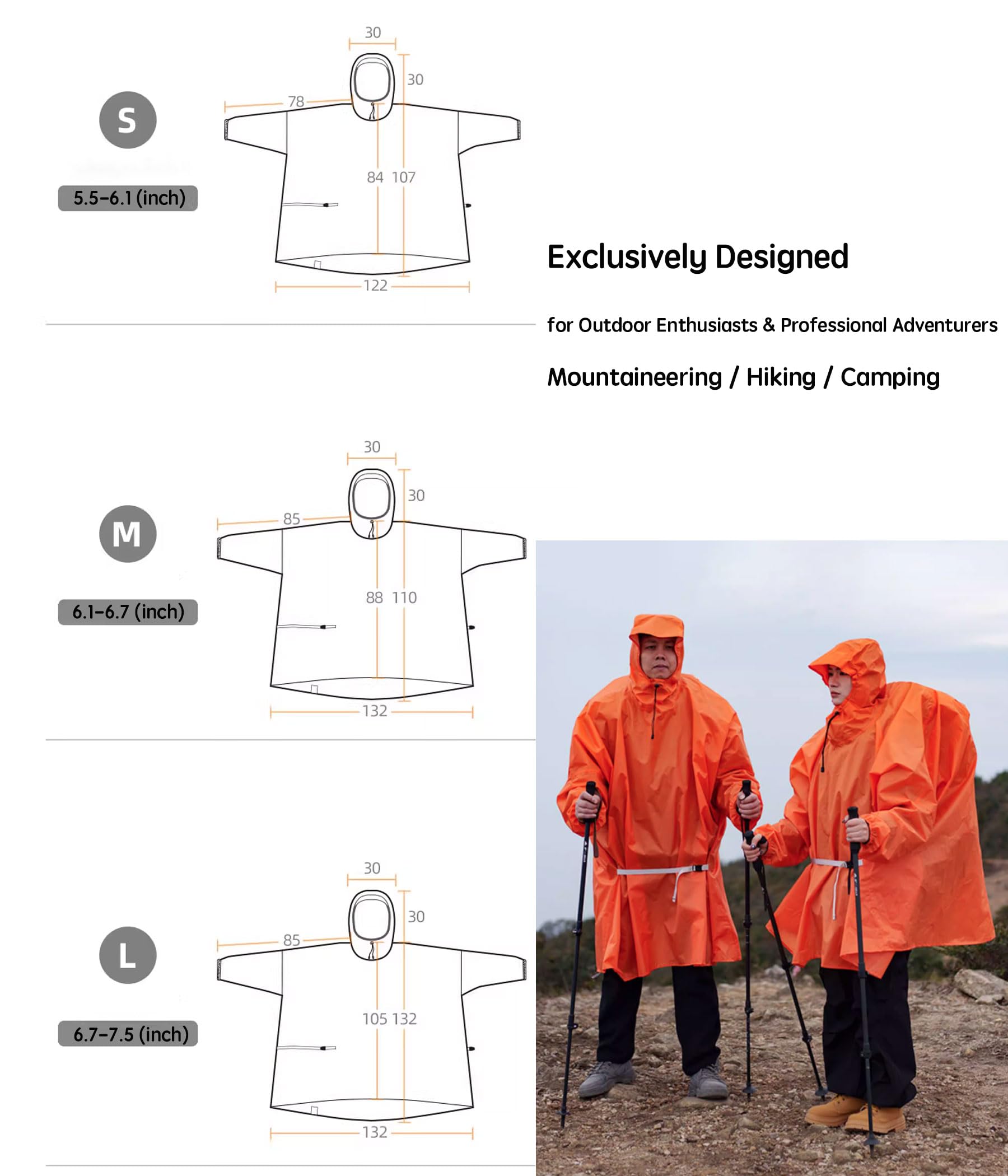 3F - Impermeable y poncho de cuerpo completo, ultraligero e impermeable para senderismo, ciclismo y trail running