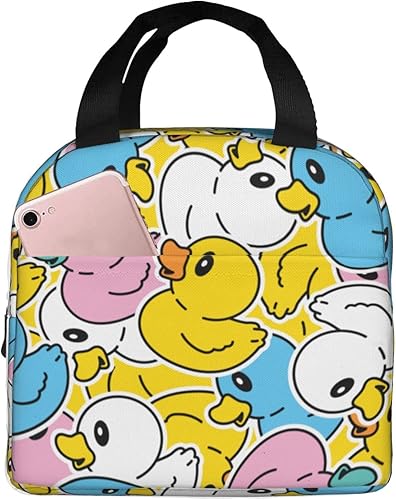 Fiokroo Bolsa de almuerzo con aislamiento de patos de goma, bolsa de almuerzo reutilizable con lindo pato para escuela, trabajo, universidad, viajes
