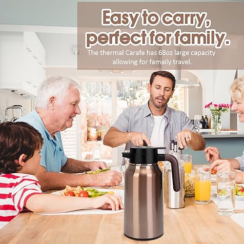 Miniatura 23 de Jarra térmica de café de 68 onzas, jarras de acero inoxidable para líquidos calientes durante 36 horas, jarras de café aisladas para mantener