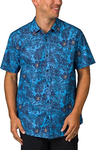 REEF Men's Short Sleeve Woven Button Up Shirt Azure Blue