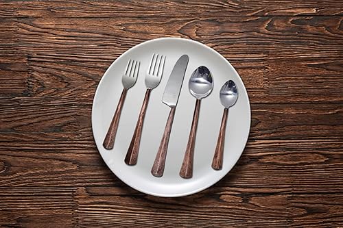 Miniatura 8 de Bold & Divine Hammered Silver - Juego de cubiertos de acero inoxidable de 5 piezas, incluye cuchillo, tenedor, cuchara, cubiertos de acero