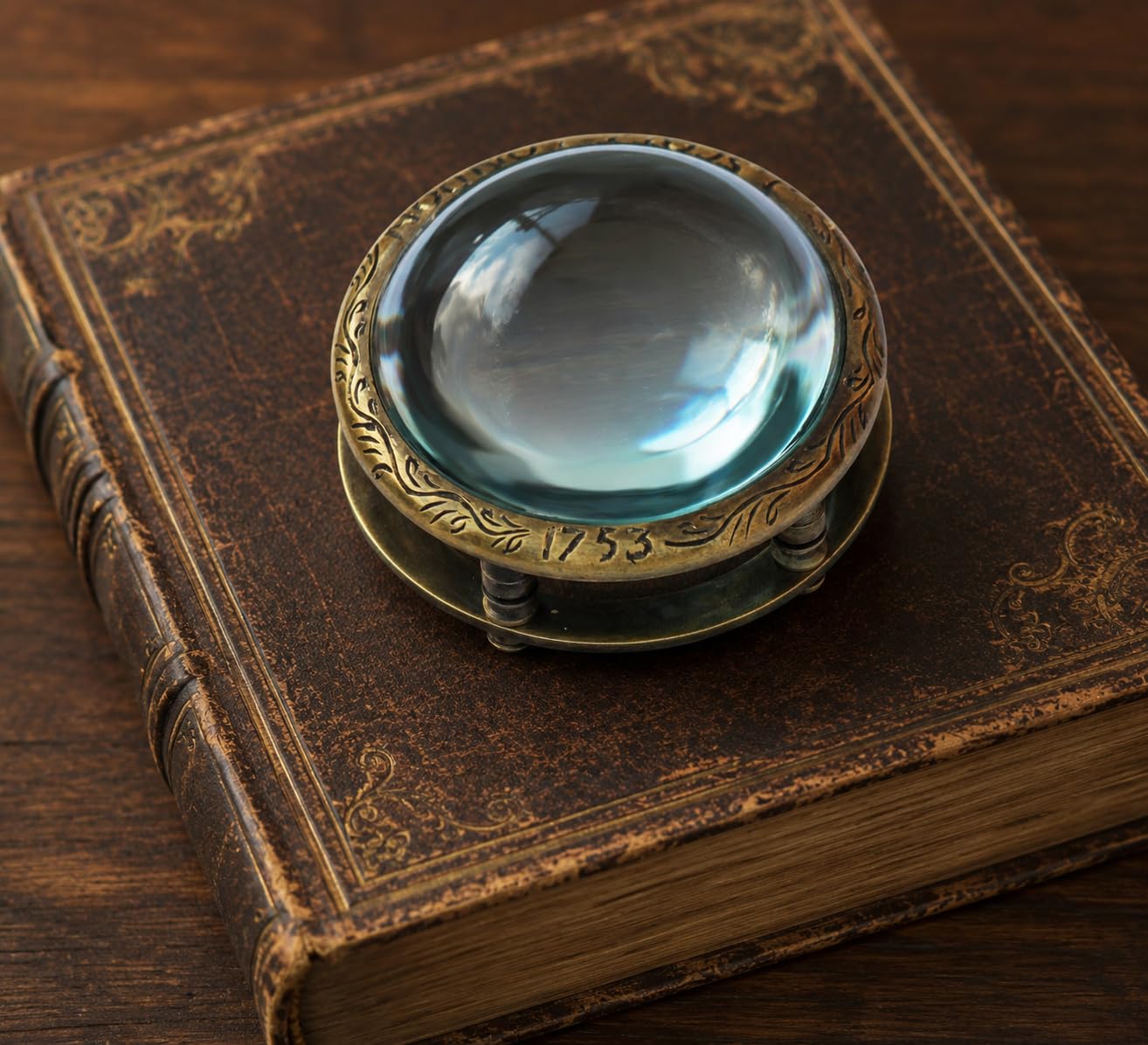 J.Scott London Leselupe für den Schreibtisch, Vintage-Stil, Antik-Stil, mit Gravur, Leselupe zum Lesen von Büchern, traditionelles Messing