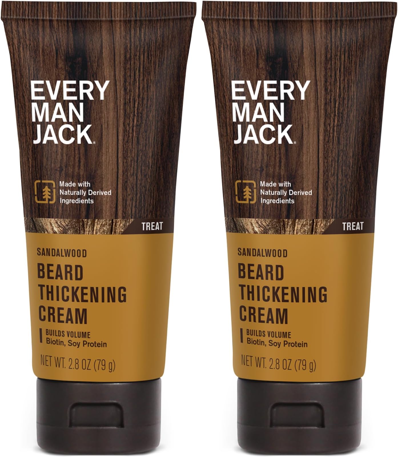 Every Man Jack Beard Thickening Cream - Strengthens, Thickens, Nourishes Beard - Light Sandalwood Scent - Made with Naturally Derived Ingredients like Biotin, Vitamin B6, Soy Protein - 2.8oz - 2 Pack