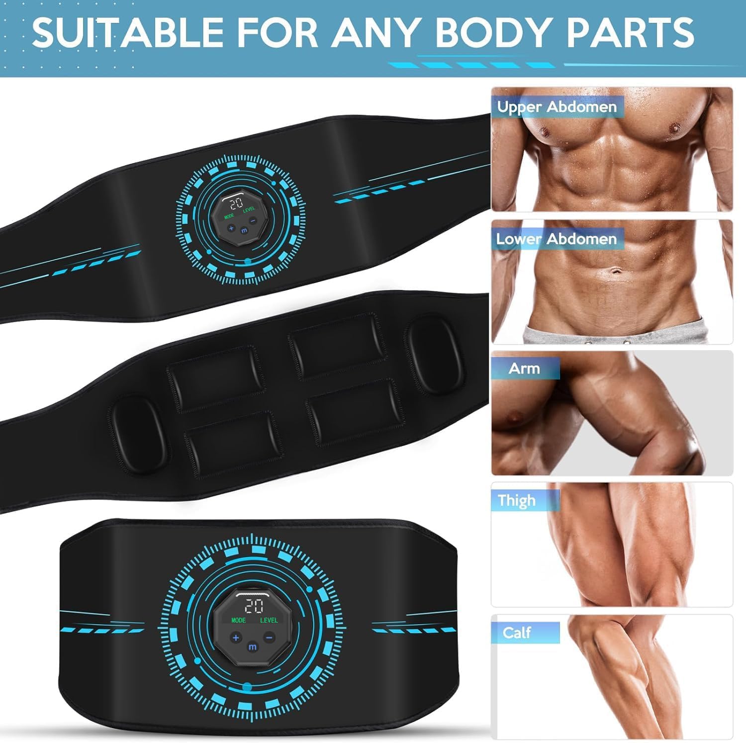 Estimulador muscular ABS Trainer, estimulador muscular EMS, tonificador muscular abdominal eléctrico, 10 modos y 20 intensidades para abdominal, brazos, cintura, entrenamiento abdominal