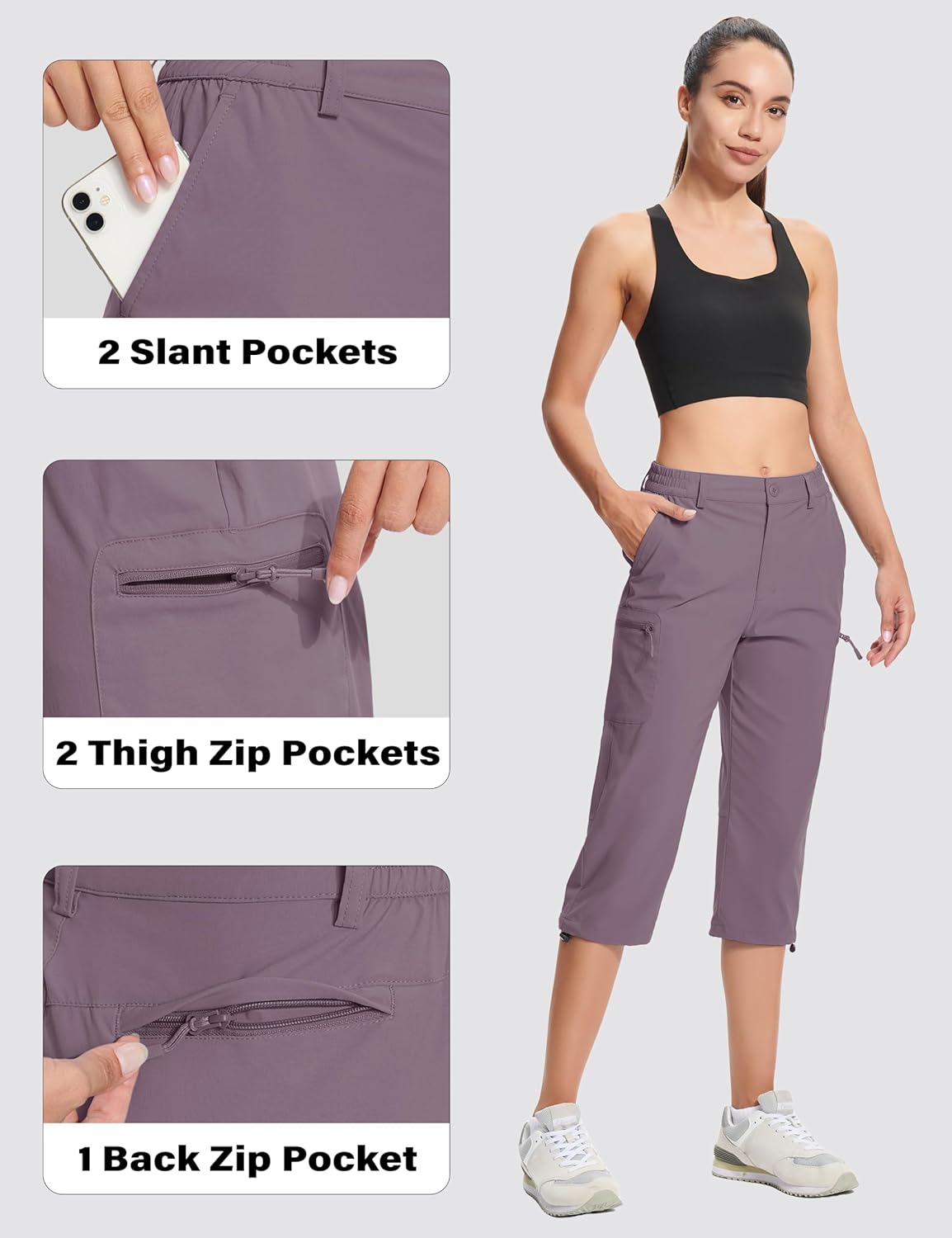 MAGCOMSEN Women's Hiking Capris Pants Cargo Lightweight Stretch Water Resistant Joggers with 5 Pockets for Outdoor - Image 3