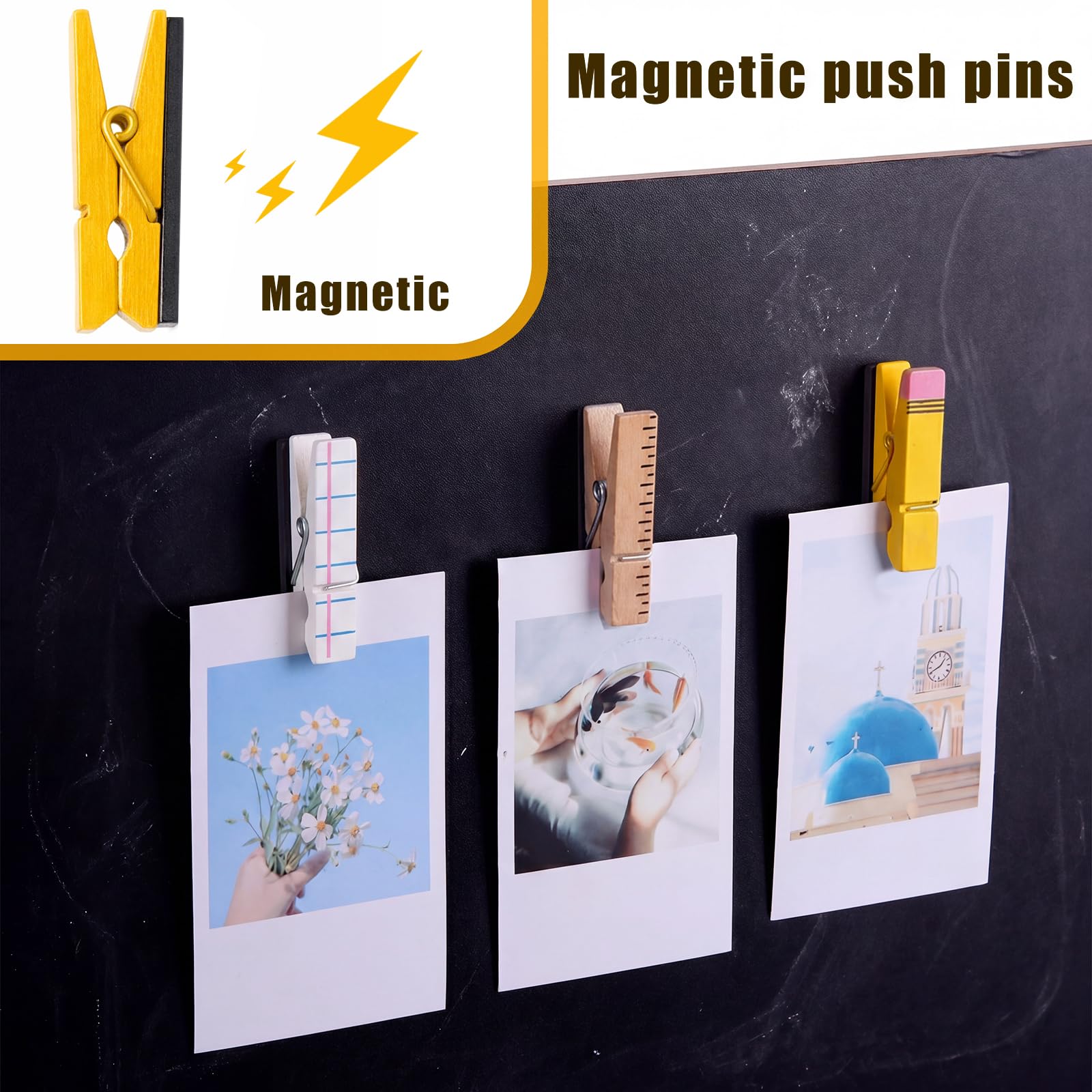Tenceur Bunte Bleistift-Magnet-Clips für Lehrer, Whiteboard, Kühlschrankmagnet mit Holzklammern, für Lehrer, Kühlschrank, Klassenzimmer, Must-Haves, Wäscheklammern für Fotos, 30 Stück