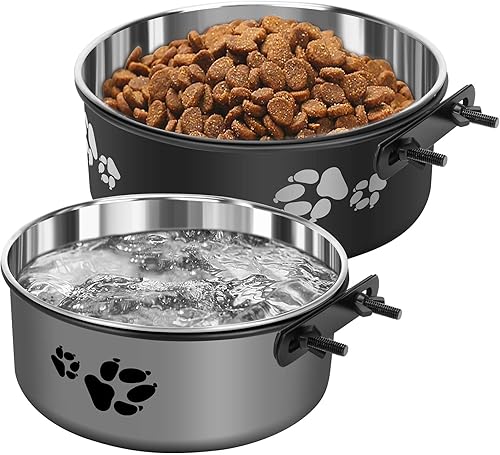 Paquete de 2 cuencos de agua para perros sin derrames, cuencos de agua de acero inoxidable para jaula de perro, cuencos colgantes para jaula de