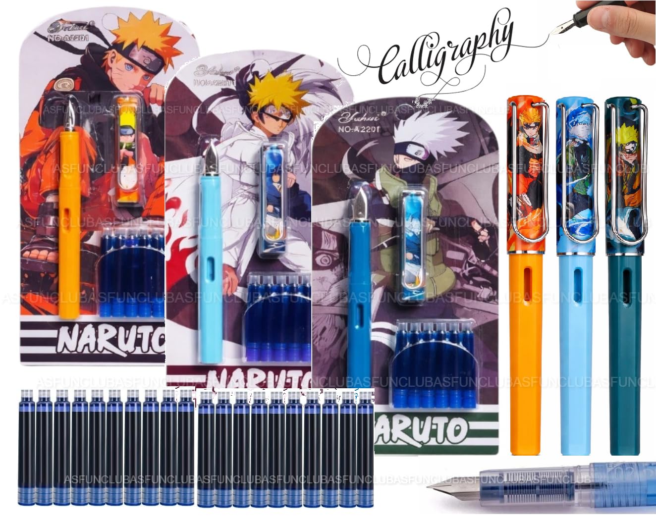 FunClub Fountain Pen for Students 3 Fountain Pen Set with 18 Refile Birthday Return Gift Pen for Office Calligraphy Fountain Pens for Writing Stationery Items Stationery Kit Stationery Set-3 Set-image-23