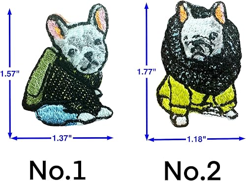 Miniatura 3 de TH - Juego de 2 minúsculos, bulldog francés, cachorro, mascota, perro, lindo logotipo de dibujos animados, 25 parches para coser para planchar en