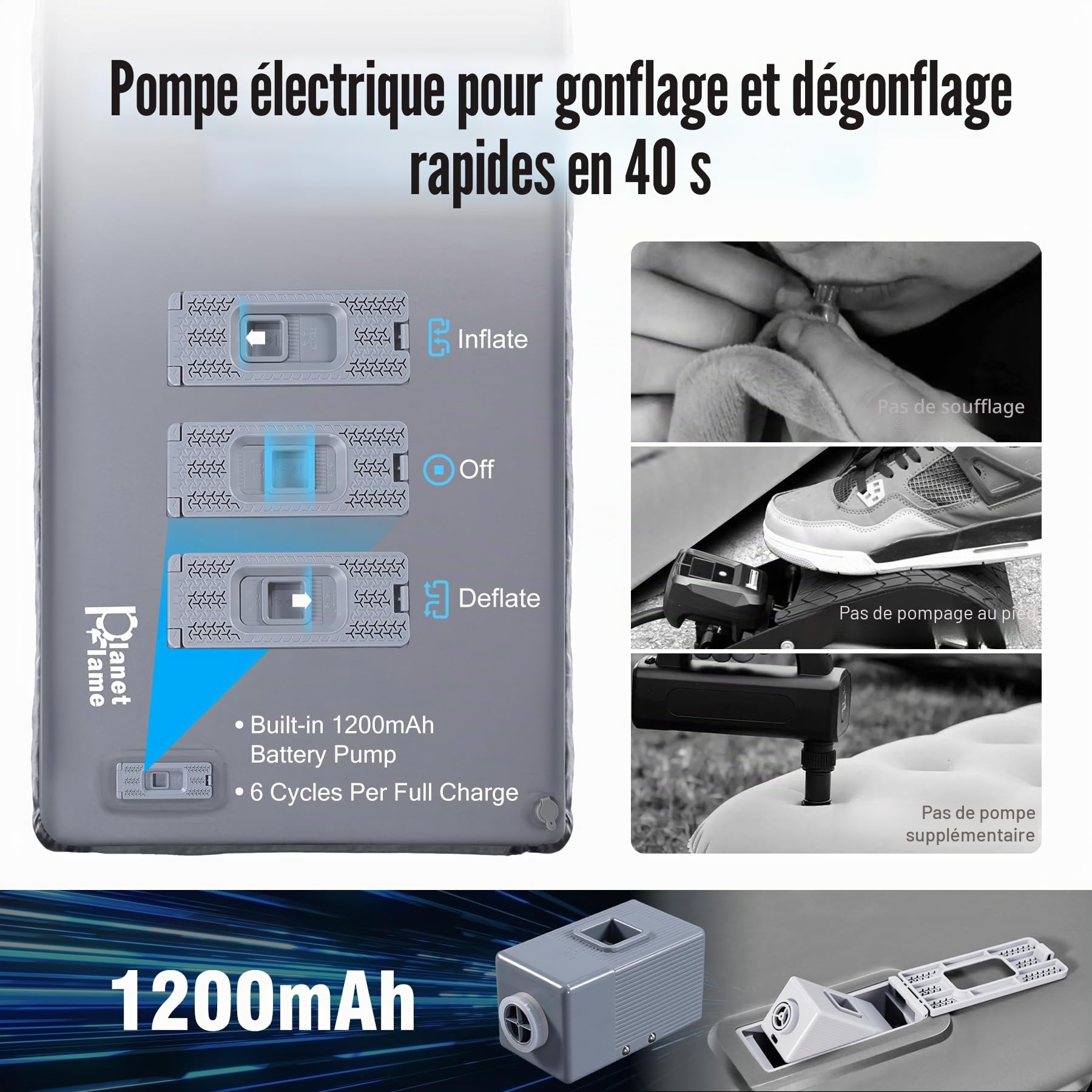 Sleepin Tapis de camping autogonflant avec pompe à air - Matelas portable gonflage/dégonflage rapide intérieur extérieur