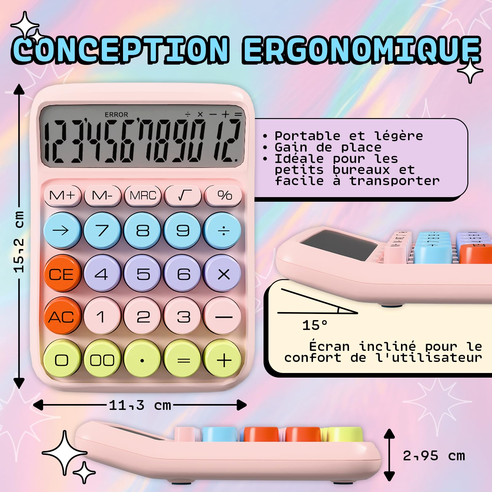 Calculatrice Rose Zeno – Calculatrice de Bureau Grandes Touches 12 Chiffres