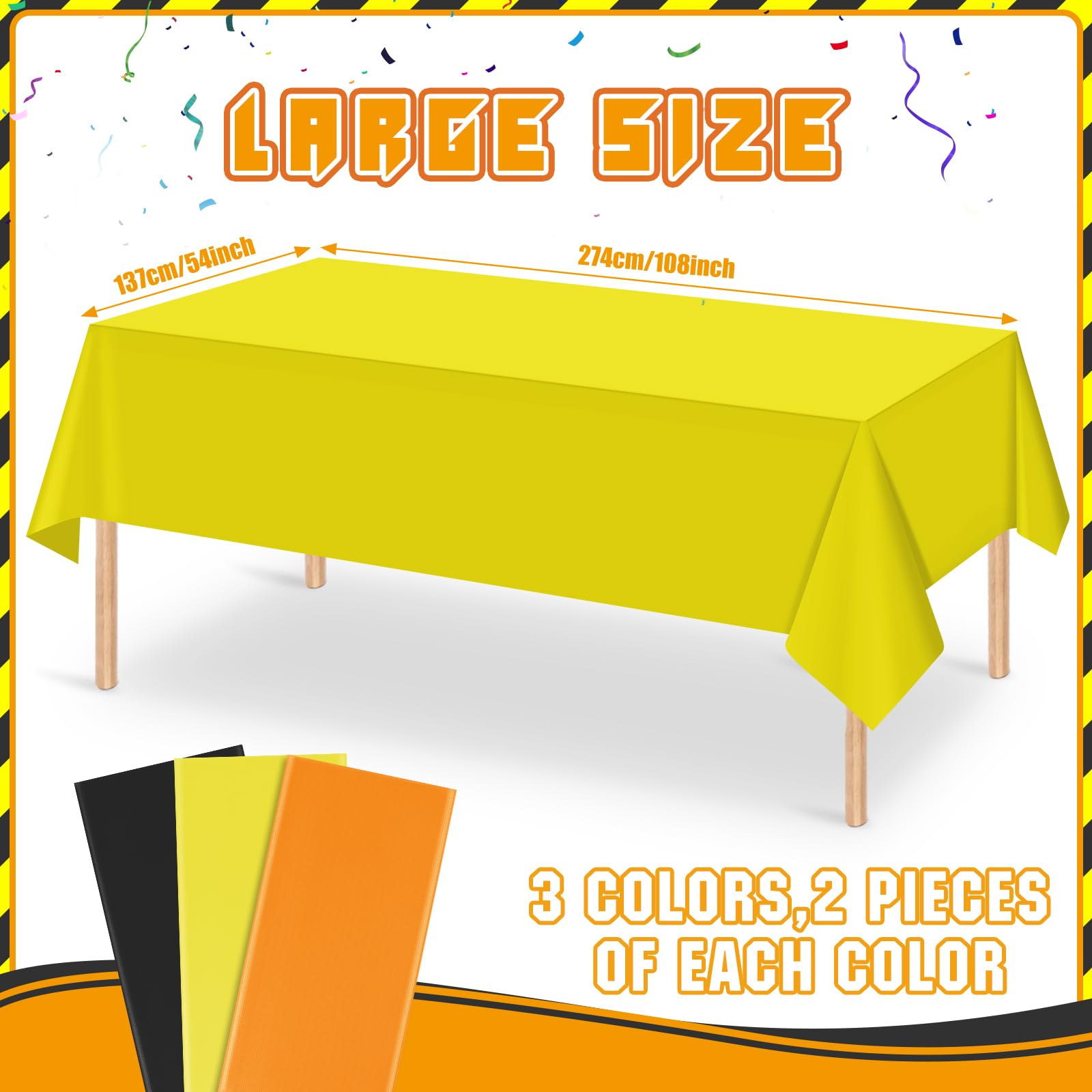 3-Pack Construction Theme Disposable Tablecloths - 54x108 Inches, Plastic Dump Truck Design For Kids Birthday