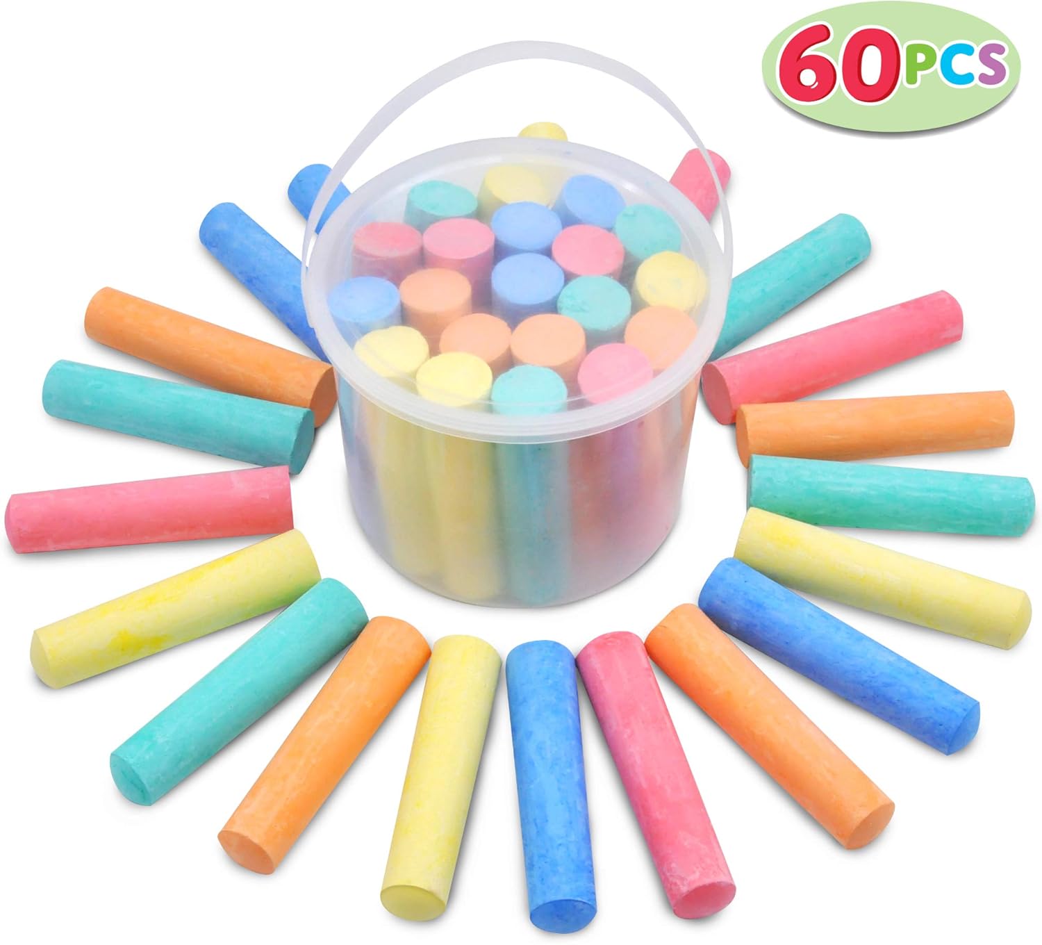 60 Pcs Chalks Set with Rounded Case Jumbo Washable Outdoor Bulk Chalk Non-Toxic Sidewalk Chalks Set for Art Play and Outdoor Play : Toys & Games