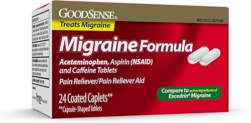 GoodSense Comprimidos de fórmula para migraña, acetaminofeno, aspirina (AINE) y cafeína, alivio del dolor de migraña, 24 unidades