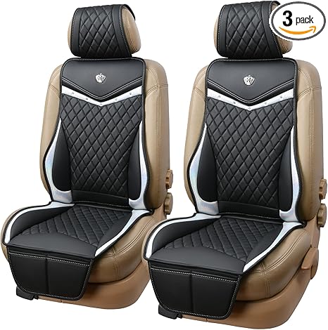 Flying Banner car seat Covers seat Cushions Luxe Fit Faux Leather Easy Installation Vehicles Non Slip Premium (Black Silver, 2 x Front Seat Cover)