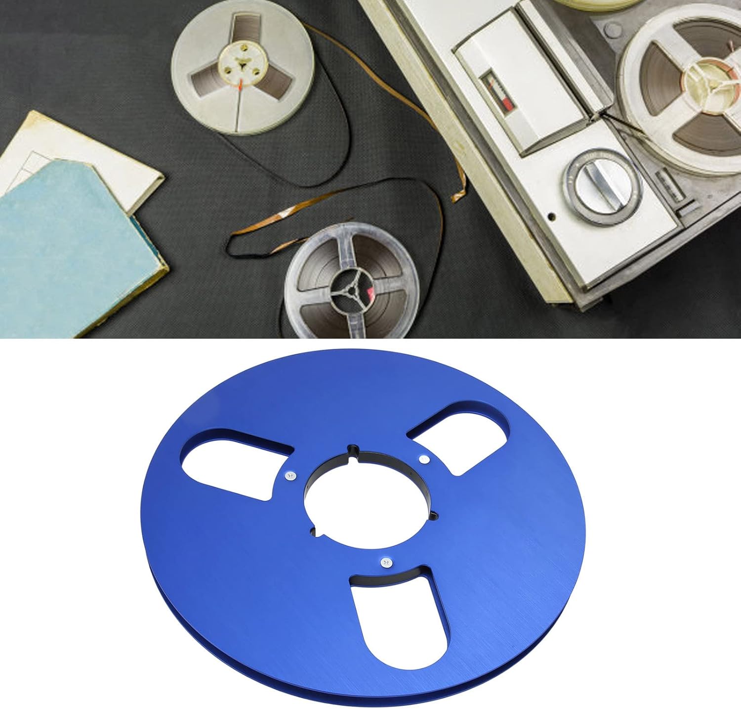 GOWENIC 1/4 Inch 10 Inch Aluminum Alloy Take Up Reel, Small Hub Empty Reel to Reel, Blue, Professional Audio Tape Reel, Studio Recording Equipment, Reel Hub