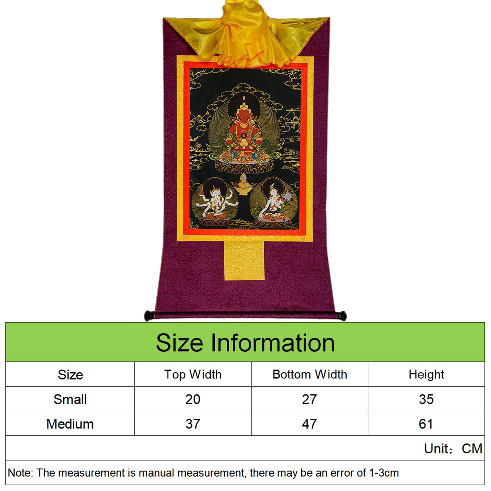 Thangka Buddista Tibetano Arte murale in Broccato di Seta Thangka Tara Chenrezig Fatta a Mano, Multicolore, 13,8 e 24 Pollici(Medium)