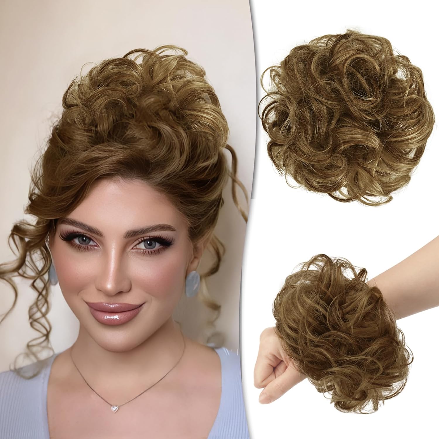 RUWISS Messy Bun Hair Piece Human Hair Messy Rose Hair Buns Hairpiece for Women Real Updo Extension Ponytail (Natural Black)