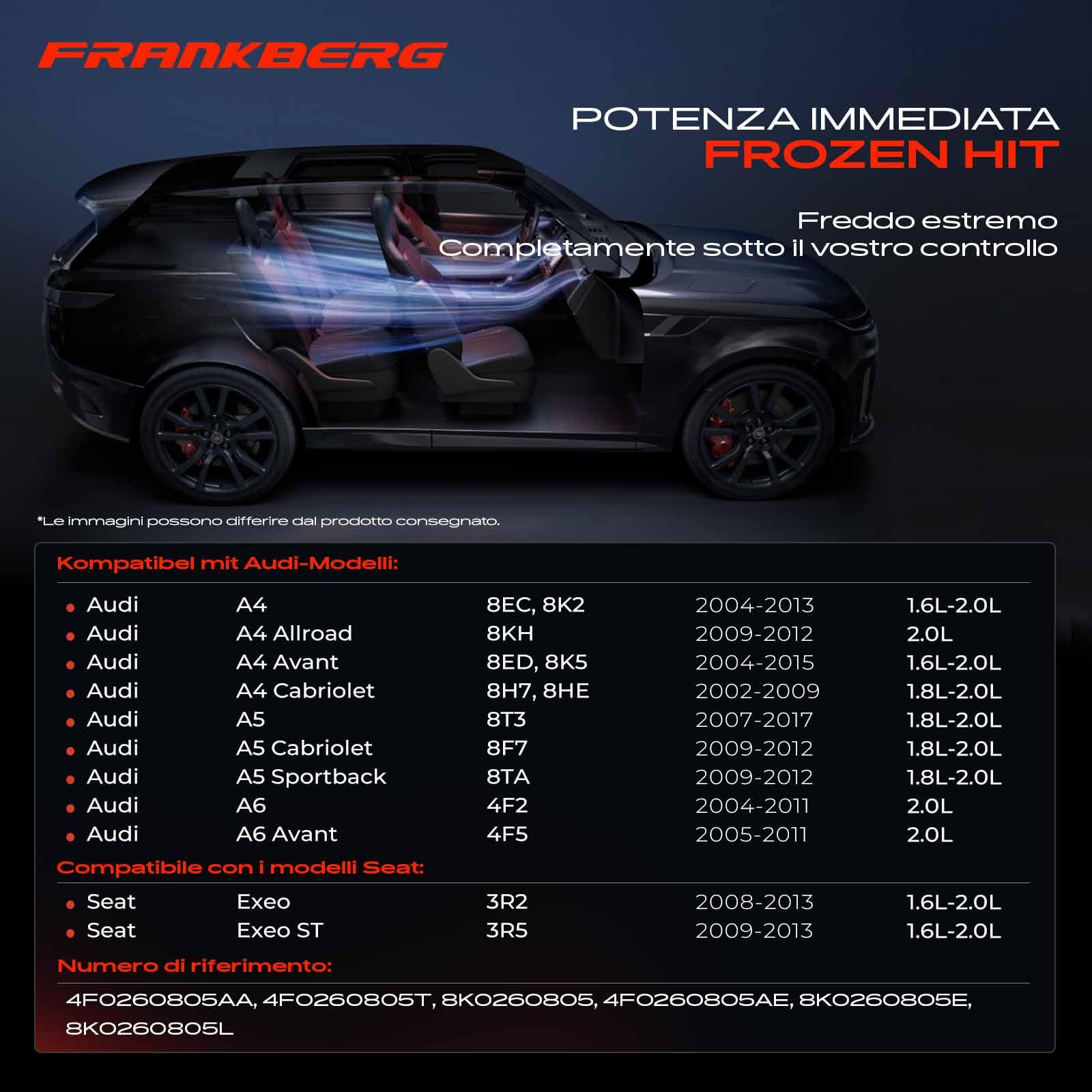 Frankberg Compressore dell'aria condizionata Compatibile A4 8EC B7 8K2 B8 8KH B8 8ED B7 8K5 B8 8H7 8HE Exeo 3R2 3R5 A6 4F2 C6 4F5 C6 A5 8T3 8F7 4F0260805AA con olio preconfezionato