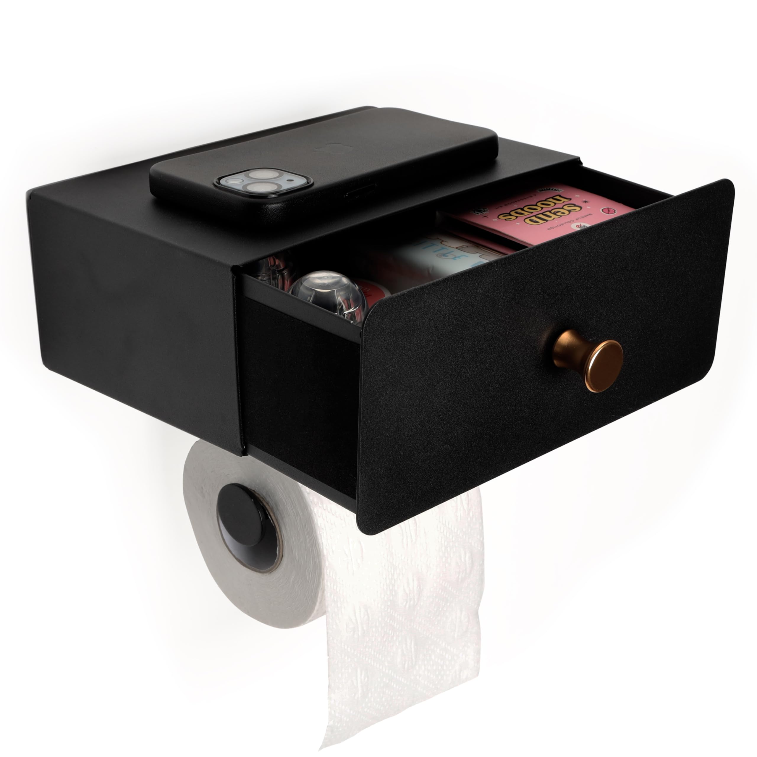 Belle Vous Toilet Paper Holder with Shelf & Drawer, Wall-Mounted Stainless Steel Toilet Roll Holder for Bathroom