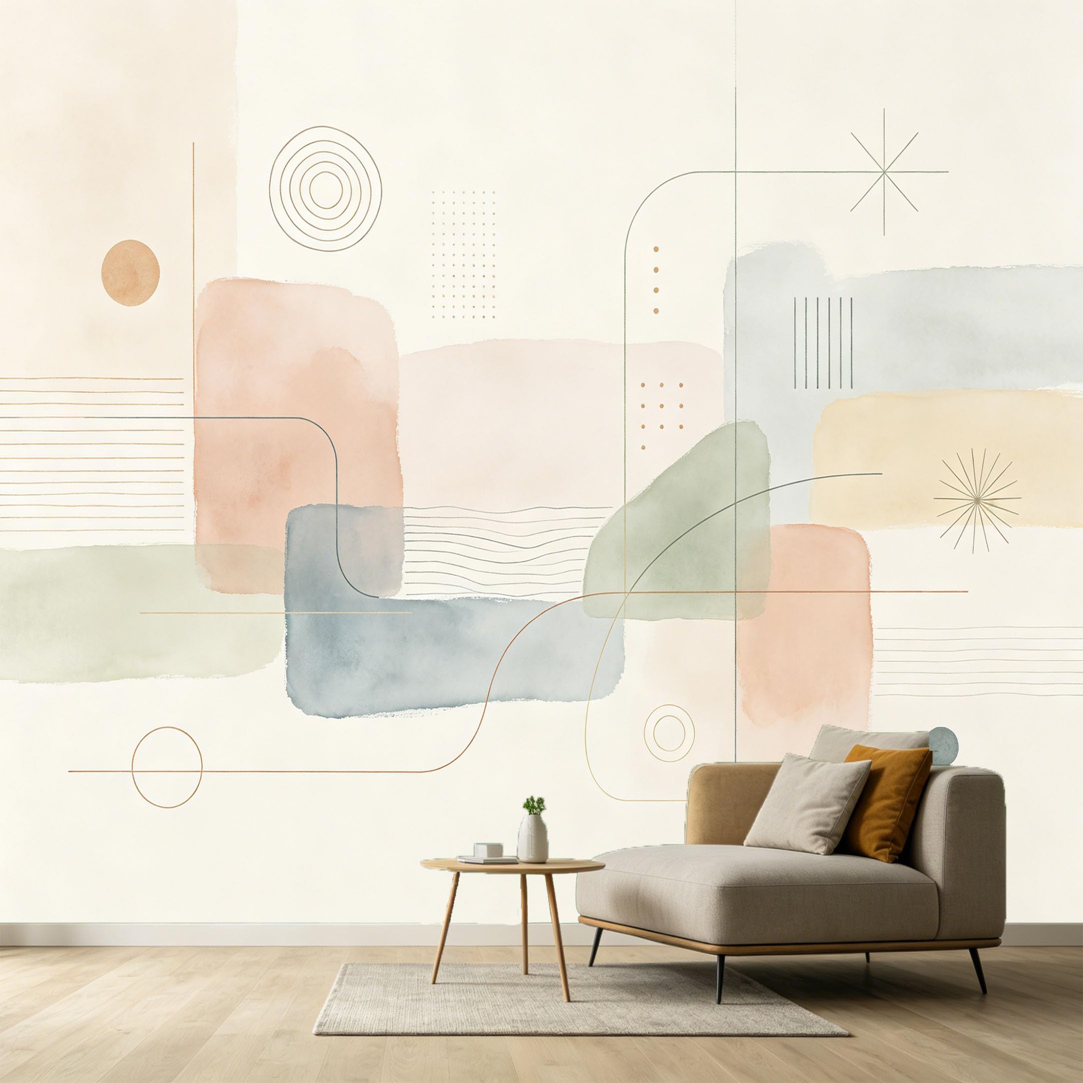 Custom Size Wall Murals Abstract Minimalist Geometric Watercolor Shapes Lines SelfAdhesive Wall Fabric Removable Large Wallpaper for Photo Living Room