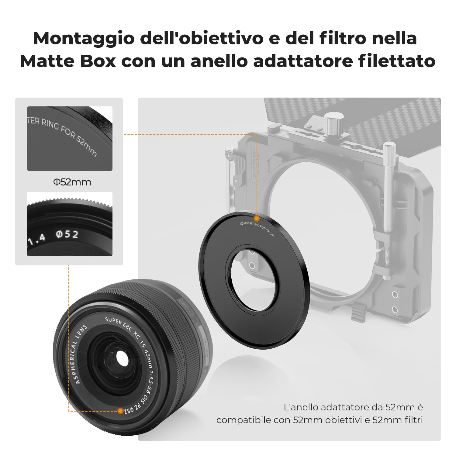K&F CONCEPT 52mm Matte Box Anello Adattatore Circolare Solo Compatibile Con K&F CONCEPT Matte Box