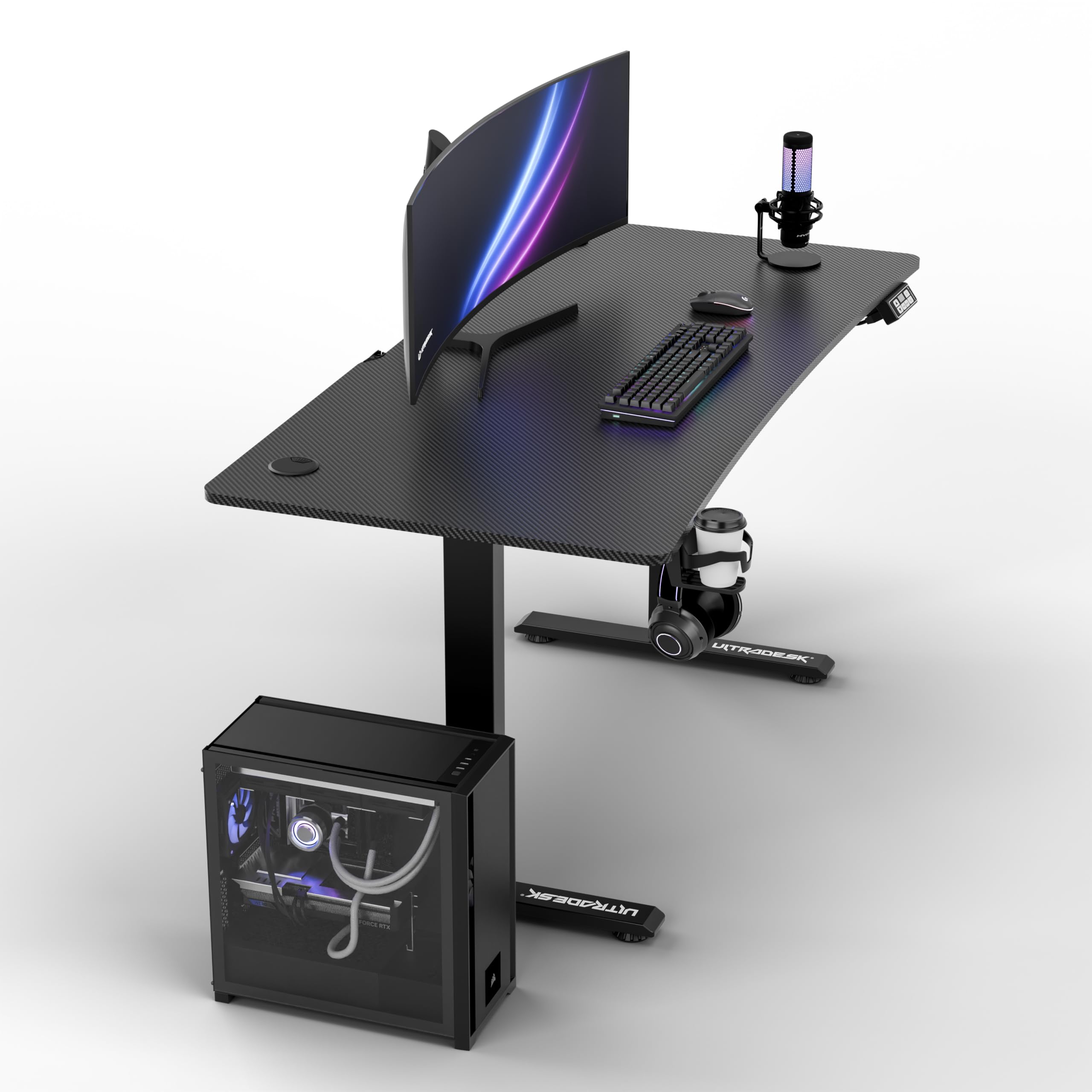 Ultradesk - Scrivania regolabile in altezza LEVEL V2 - Scrivania elettrica per computer 140 x 68 cm - Per il Gioco, l'Ufficio - Gioco da tavolo, PC da ufficio - Nero