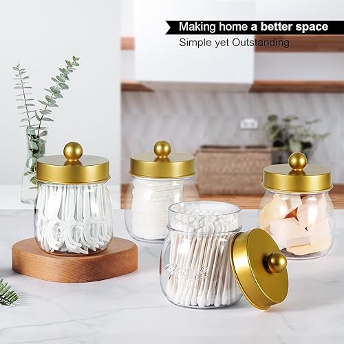 Miniatura 4 de Farmhouse Decor - Juego de tarros de boticario, tarro Mason Jar organizador de tocador de baño, tarro acrílico de plástico para hisopos de algodón,