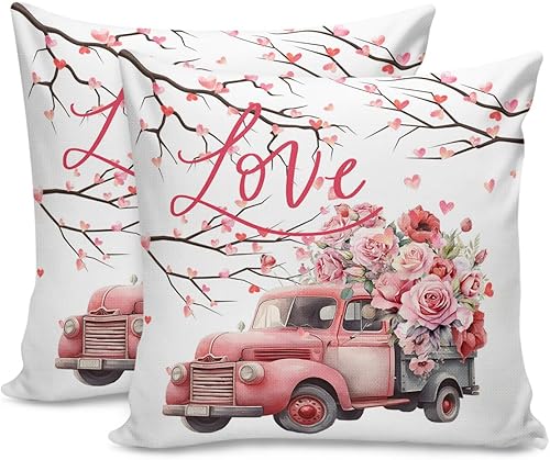 Mayhome Juego de 2 fundas de almohada decorativas de 18 x 18 pulgadas, fundas de cojín cuadradas de algodón con forma de corazón de árbol rosa y