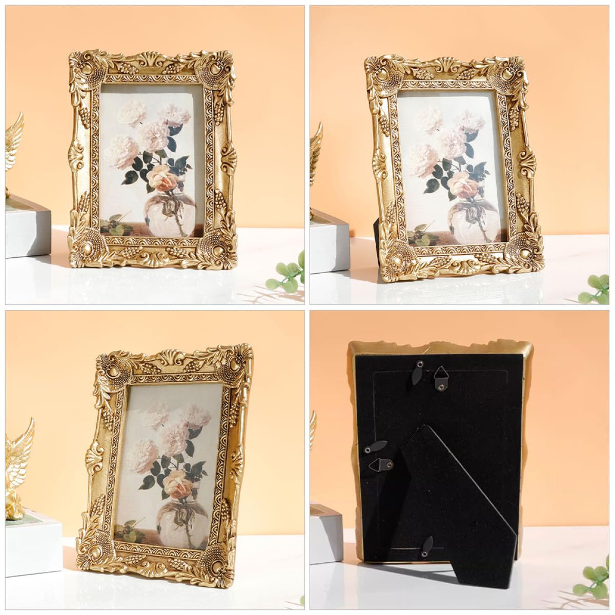 Marco de Fotos Dorado de Resina Estilo Europeo Elegante y Práctico para Decoración de Escritorio y Oficina Diseño Clásico y Antiguo